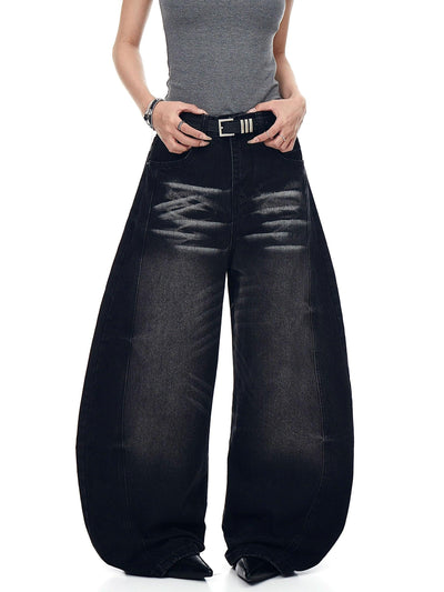 Faded Whiskers Wide Jeans Korean Street Fashion Jeans By Blacklists Shop Online at OH Vault