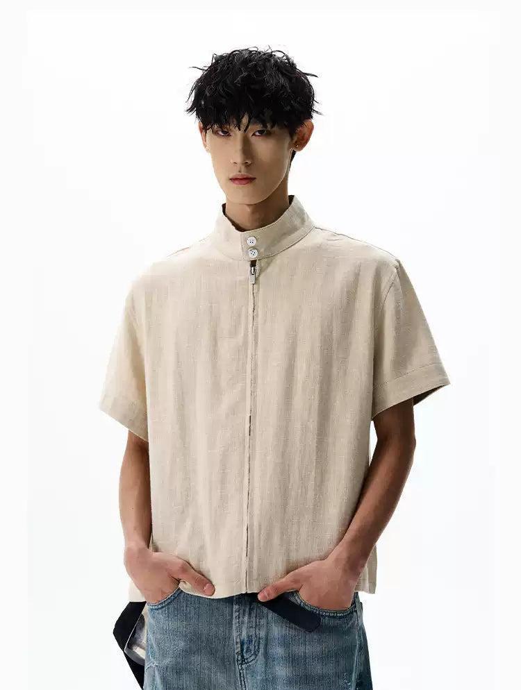 Stand Collar Boxy Zipped Shirt Korean Street Fashion Shirt By A PUEE Shop Online at OH Vault
