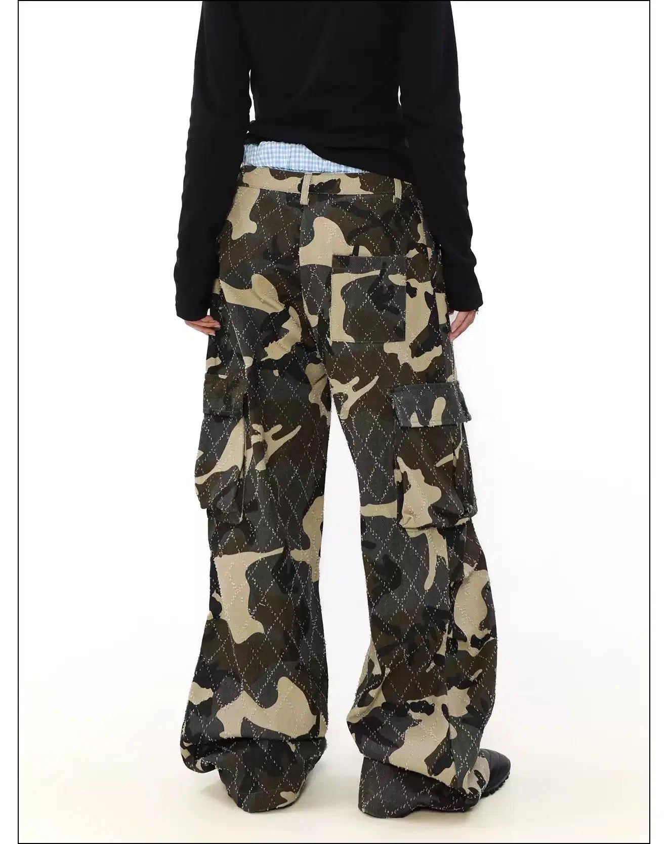 Double-Waist Wide Camo Cargo Pants Korean Street Fashion Pants By Mr Nearly Shop Online at OH Vault