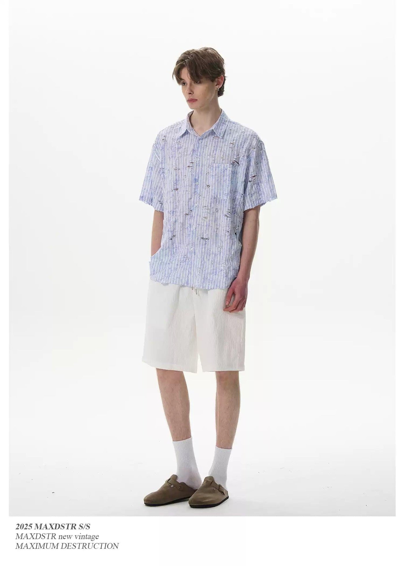 Stripes Ripped Shirt Korean Street Fashion Shirt By MaxDstr Shop Online at OH Vault