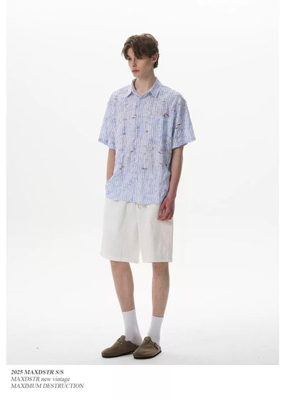 Stripes Ripped Shirt Korean Street Fashion Shirt By MaxDstr Shop Online at OH Vault