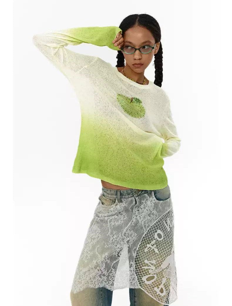 Green Apple Gradient Sweater Korean Street Fashion Sweater By Conp Conp Shop Online at OH Vault