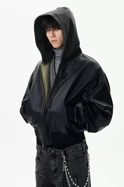 Versatile Hooded PU Leather Jacket Korean Street Fashion Jacket By 77Flight Shop Online at OH Vault