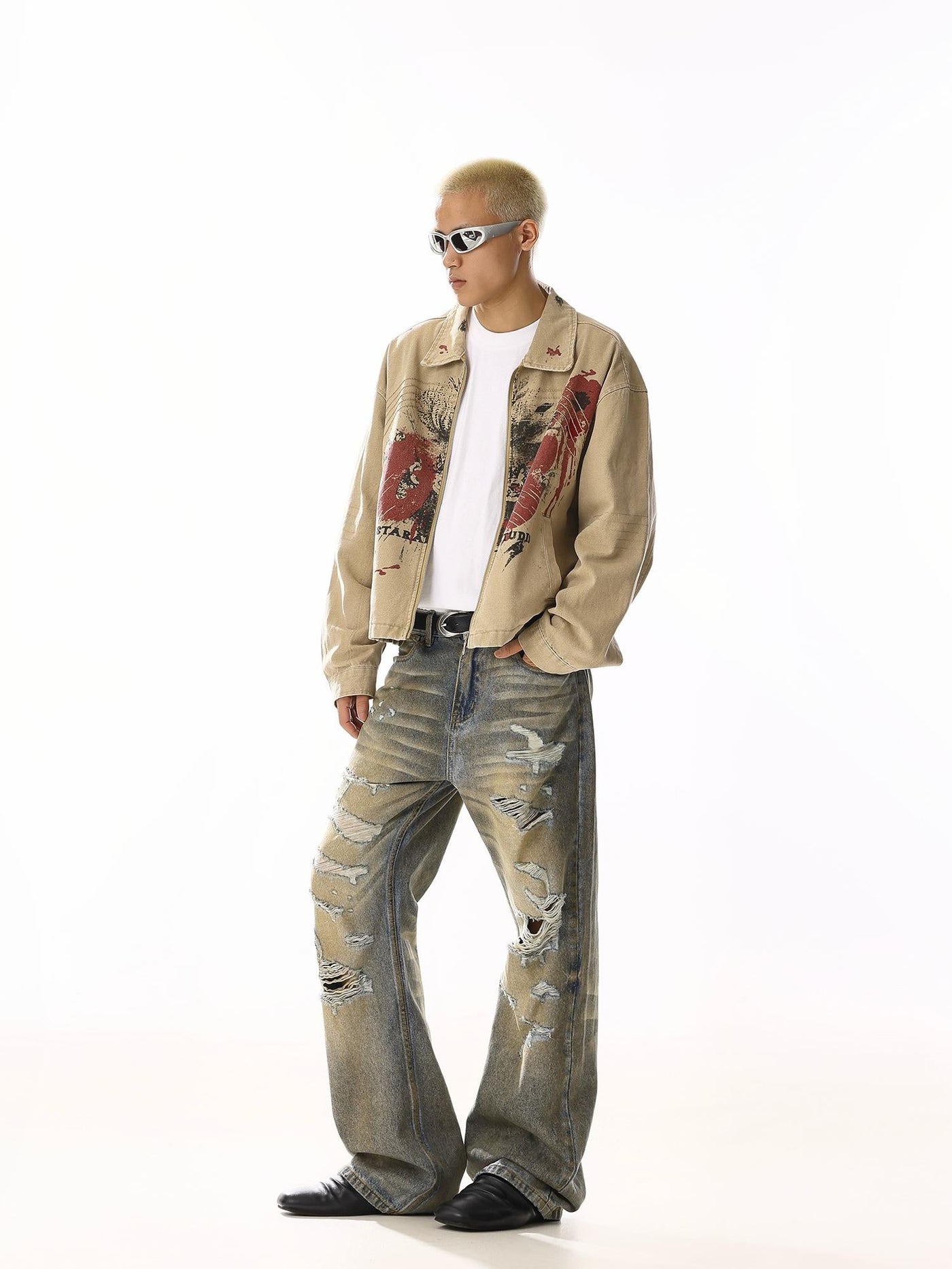 Ripped Slashes Faded Jeans Korean Street Fashion Jeans By MEBXX Shop Online at OH Vault