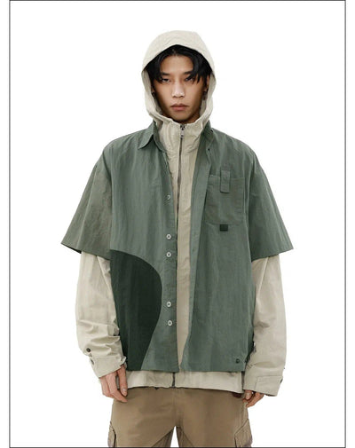 Contrast Layered Hooded Jacket Korean Street Fashion Jacket By Mr Nearly Shop Online at OH Vault