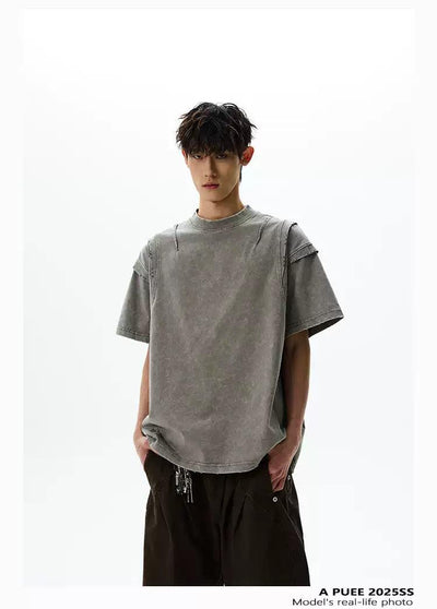 Washed Distressed Cut T-Shirt Korean Street Fashion T-Shirt By A PUEE Shop Online at OH Vault