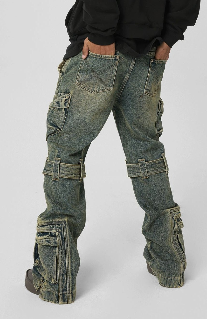 Strapped Thighs Cargo Jeans Korean Street Fashion Jeans By JHYQ Shop Online at OH Vault