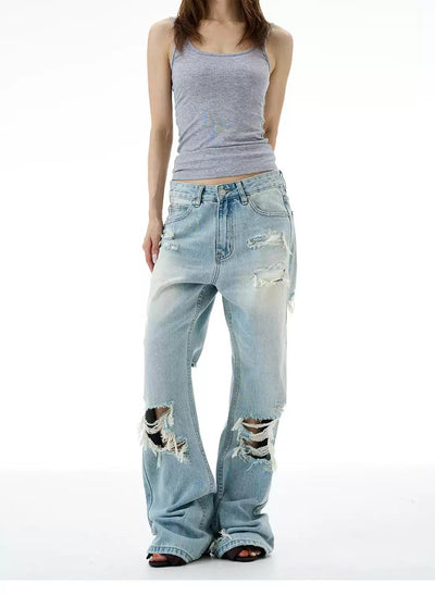 Distressed Lines and Spots Jeans Korean Street Fashion Jeans By 77Flight Shop Online at OH Vault