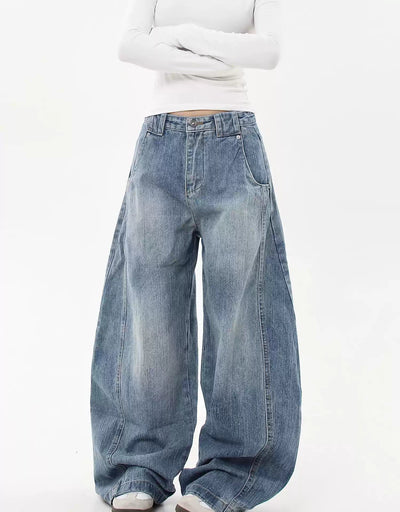 Washed Structured Curve Leg Jeans Korean Street Fashion Jeans By Blacklists Shop Online at OH Vault