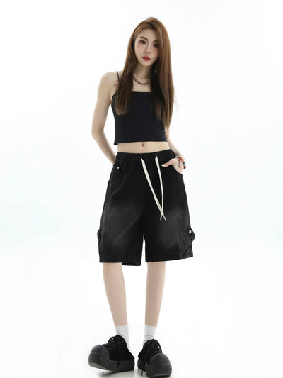 Fade Thigh Denim Shorts Korean Street Fashion Shorts By INS Korea Shop Online at OH Vault
