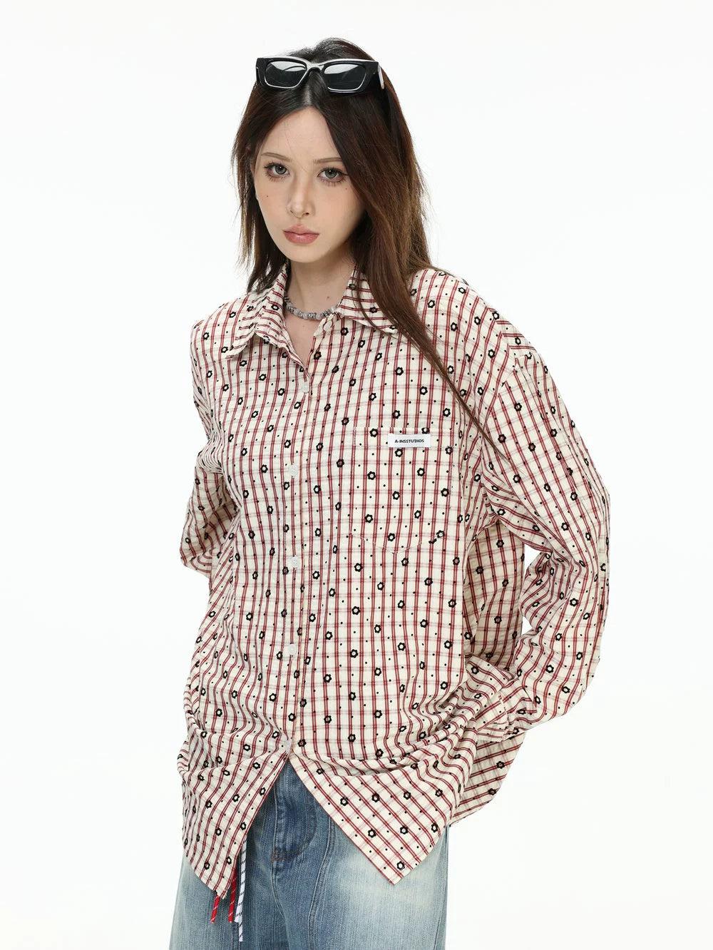 Floral Plaid Full-Print Shirt Korean Street Fashion Shirt By INS Korea Shop Online at OH Vault