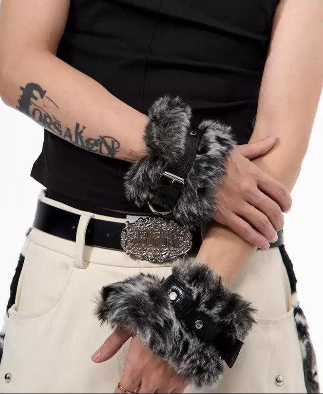 Strapped Faux Fur Bracelet Korean Street Fashion Bracelet By Slim Black Shop Online at OH Vault