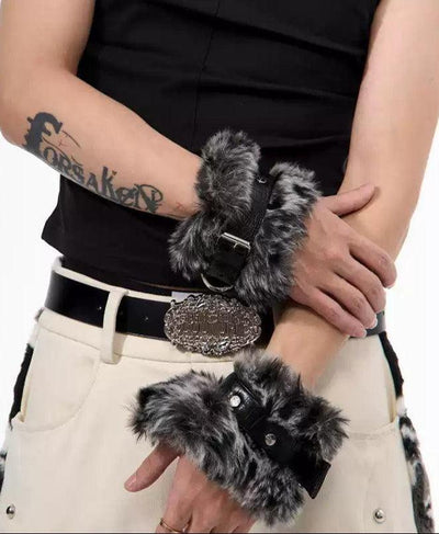 Strapped Faux Fur Bracelet Korean Street Fashion Bracelet By Slim Black Shop Online at OH Vault