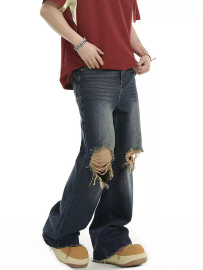 Ripped Knee Detail Faded Jeans Korean Street Fashion Jeans By INS Korea Shop Online at OH Vault