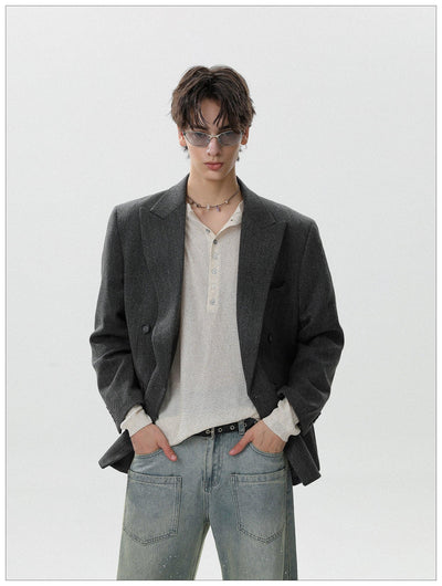 Textured Lapel Blazer Korean Street Fashion Blazer By Mr Nearly Shop Online at OH Vault