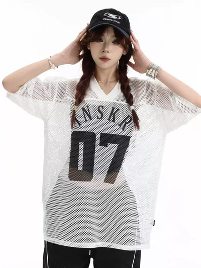 Varsity Print Mesh T-Shirt Korean Street Fashion T-Shirt By INS Korea Shop Online at OH Vault