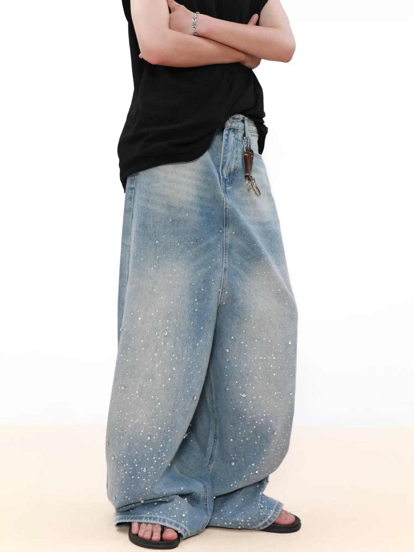 Scattered Stones Faded Jeans Korean Street Fashion Jeans By Mr Nearly Shop Online at OH Vault