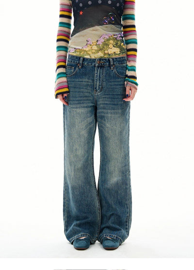 Whisker Faded Straight Jeans Korean Street Fashion Jeans By 77Flight Shop Online at OH Vault