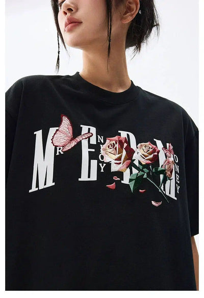 Rose and Butterfly Logp T-Shirt Korean Street Fashion T-Shirt By Mr Enjoy Da Money Shop Online at OH Vault