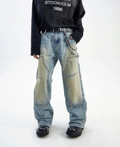 Distressed Double-Knee Flared Jeans Korean Street Fashion Jeans By Ash Dark Shop Online at OH Vault