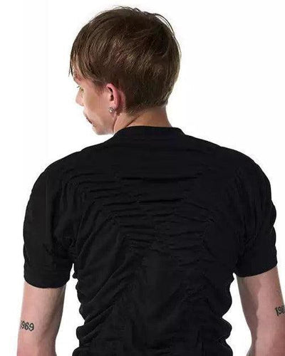 Graphic Print Ruched Lines T-Shirt Korean Street Fashion T-Shirt By Slim Black Shop Online at OH Vault