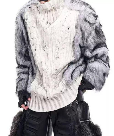 Faux Fur Spliced Turtleneck Sweater Korean Street Fashion Sweater By Slim Black Shop Online at OH Vault