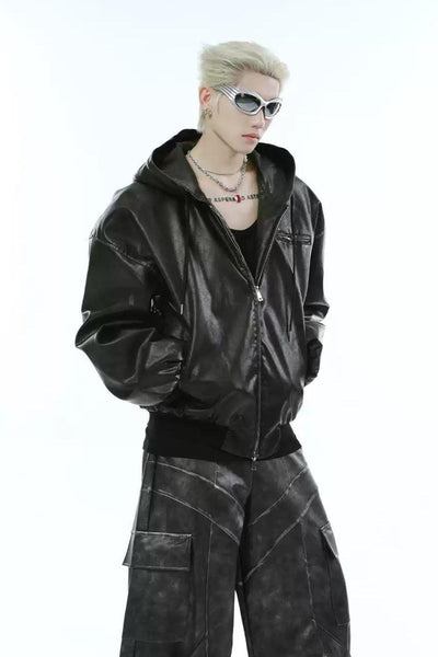 Hooded and Zipped PU Leather Jacket Korean Street Fashion Jacket By Turn Tide Shop Online at OH Vault