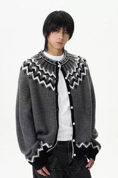 Vintage Pattern Buttoned Cardigan Korean Street Fashion Cardigan By 77Flight Shop Online at OH Vault