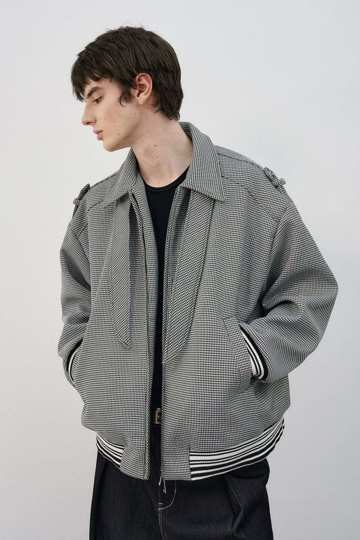 Multi-Detail Contrast Hem Houndstooth Jacket Korean Street Fashion Jacket By MaxDstr Shop Online at OH Vault