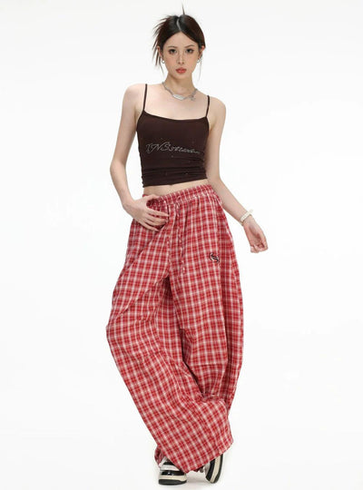 Drawstring Plaid Scimitar Pants Korean Street Fashion Pants By INS Korea Shop Online at OH Vault