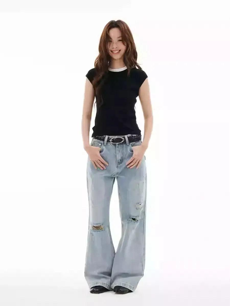 Contrast Collar Cropped Knit T-Shirt Korean Street Fashion T-Shirt By Funky Fun Shop Online at OH Vault