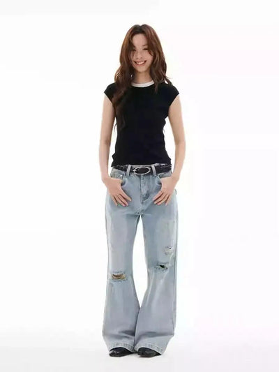 Contrast Collar Cropped Knit T-Shirt Korean Street Fashion T-Shirt By Funky Fun Shop Online at OH Vault