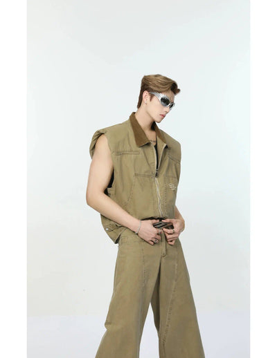 Workwear Denim Vest & Jeans Set Korean Street Fashion Clothing Set By Turn Tide Shop Online at OH Vault