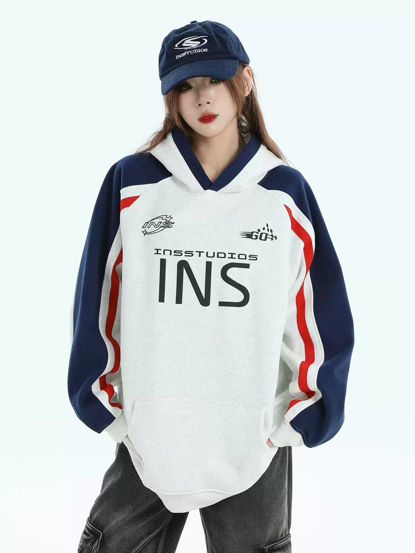 Loose Fit Tri Tone Hoodie Korean Street Fashion Hoodie By INS Korea Shop Online at OH Vault