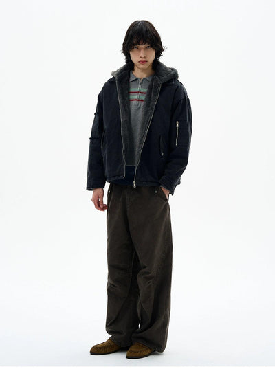 Fuzzy Multi-Pocket Zip-Up Hoodie Korean Street Fashion Hoodie By 77Flight Shop Online at OH Vault