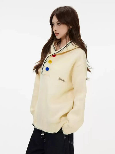 Color Buttons Hooded Sweater Korean Street Fashion Sweater By INS Korea Shop Online at OH Vault