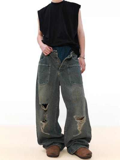 Distressed Threads Loose Jeans Korean Street Fashion Jeans By Mr Nearly Shop Online at OH Vault