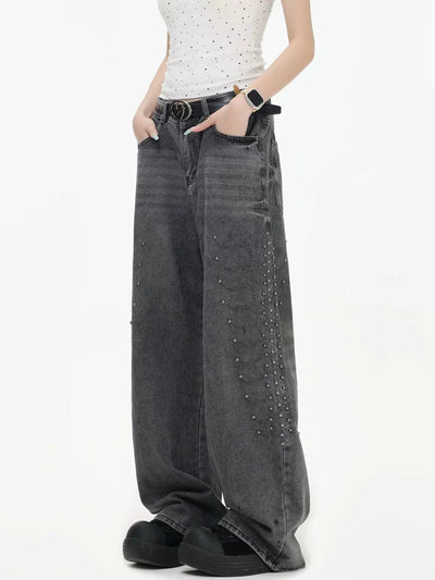 Beaded & Embroidered Washed Jeans Korean Street Fashion Jeans By INS Korea Shop Online at OH Vault
