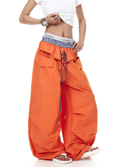 Plaid Spliced Waist Oversize Track Pants Korean Street Fashion Pants By Blacklists Shop Online at OH Vault