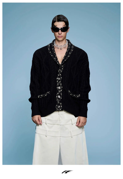 Pearl Embellished Cable Knit Cardigan Korean Street Fashion Cardigan By Argue Culture Shop Online at OH Vault