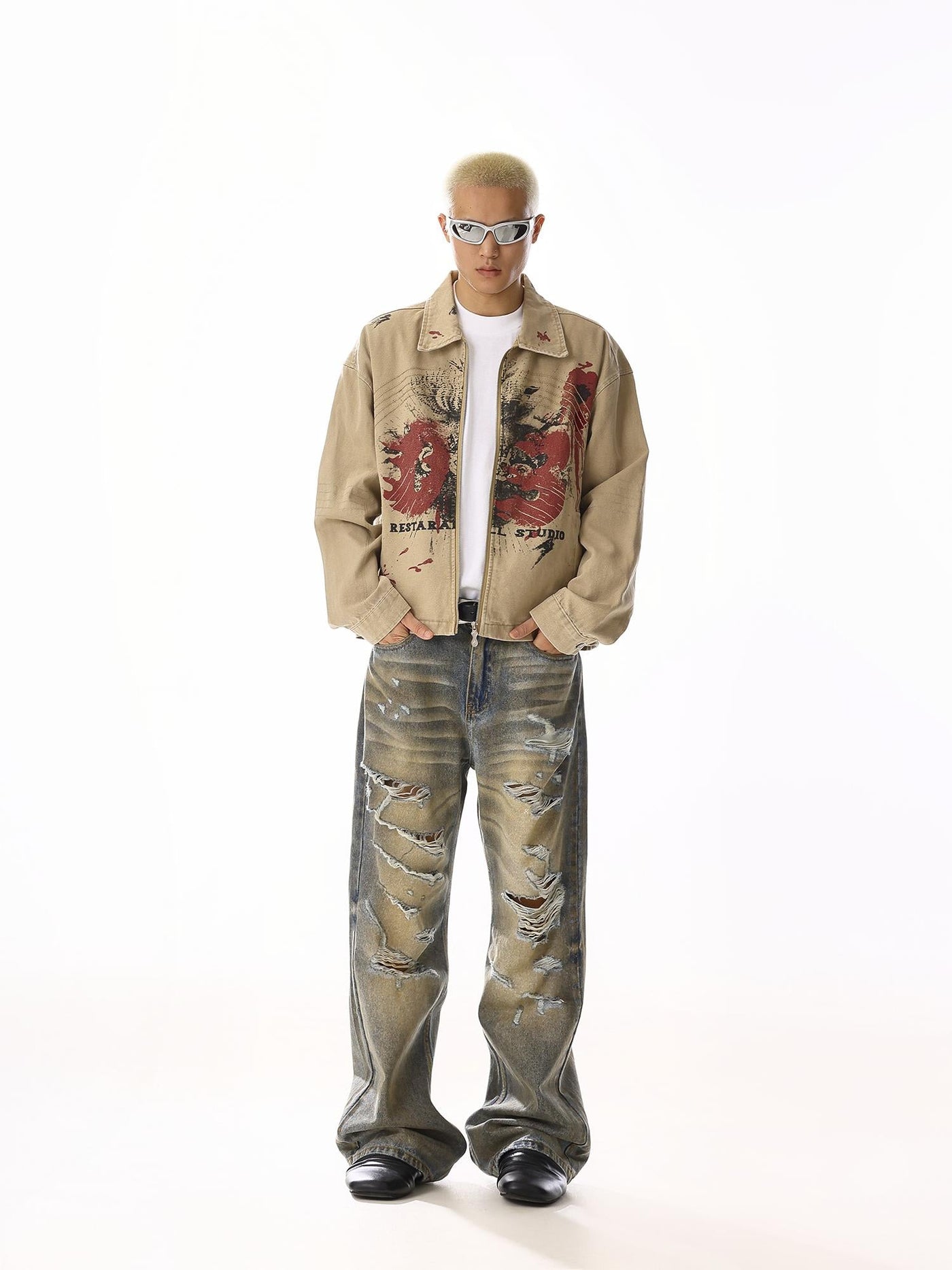 Ripped Slashes Faded Jeans Korean Street Fashion Jeans By MEBXX Shop Online at OH Vault