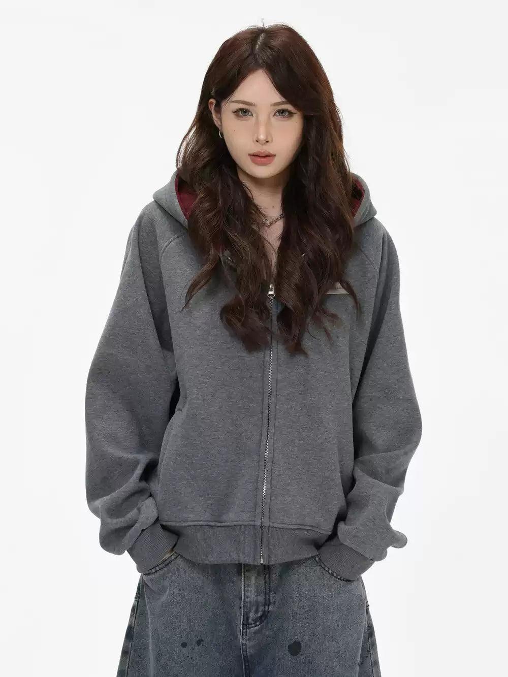 Basic Solid Color Zipped Hoodie Korean Street Fashion Hoodie By INS Korea Shop Online at OH Vault