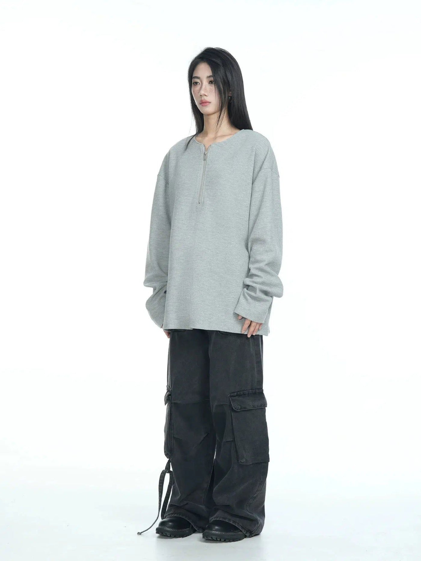 Soft Waffle Knit Half-Zip Korean Street Fashion Half-Zip By Jump Next Shop Online at OH Vault