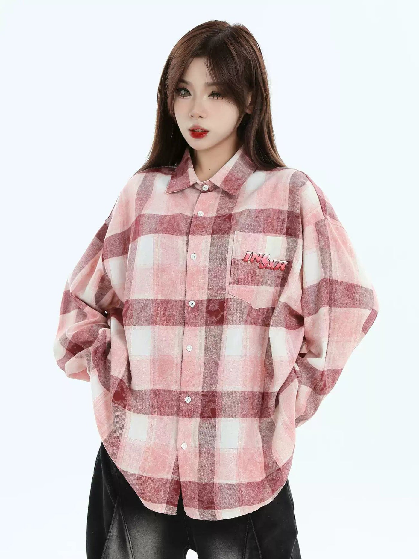 Neat Plaid Washed Shirt Korean Street Fashion Shirt By INS Korea Shop Online at OH Vault