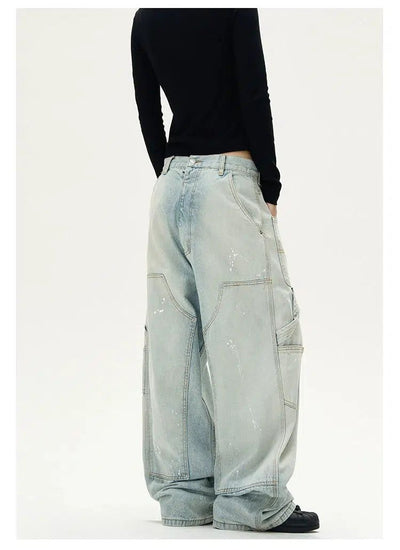 Faded Ink-Splashed Cargo Jeans Korean Street Fashion Jeans By A PUEE Shop Online at OH Vault