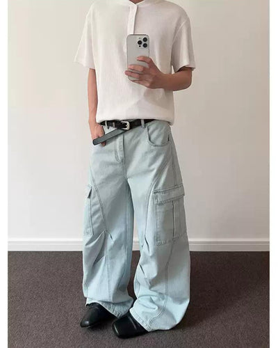 Side Flap Pockets Cargo Jeans Korean Street Fashion Jeans By A PUEE Shop Online at OH Vault