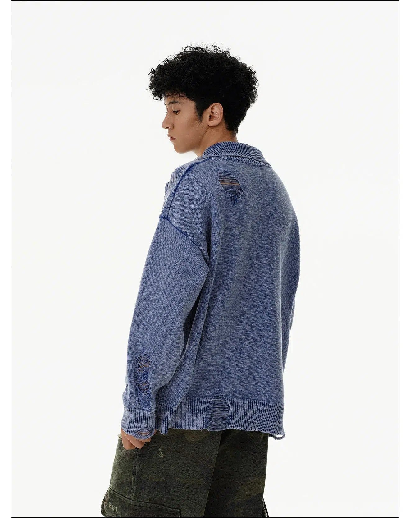 Washed Ripped Hole Knit Polo Korean Street Fashion Polo By Mr Nearly Shop Online at OH Vault