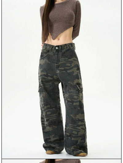 Faded Camo Straight Cargo Pants Korean Street Fashion Pants By 77Flight Shop Online at OH Vault