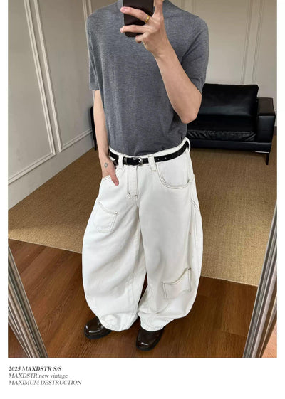 Irregular Stitched Pocket Wide Jeans Korean Street Fashion Jeans By MaxDstr Shop Online at OH Vault