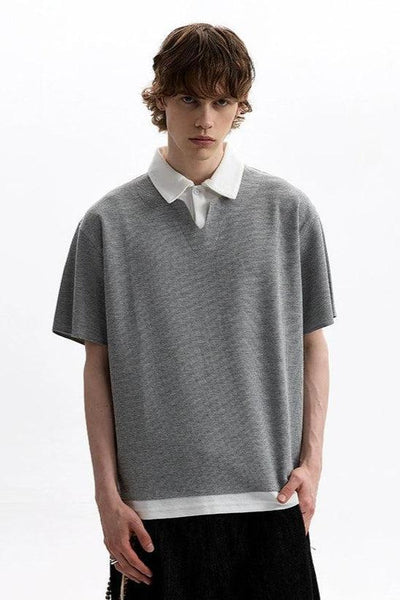 Textured Layered Casual Polo Korean Street Fashion Polo By A PUEE Shop Online at OH Vault